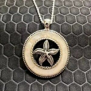 Star Fish Necklace with White Abalone Stones 18K White Gold Plated